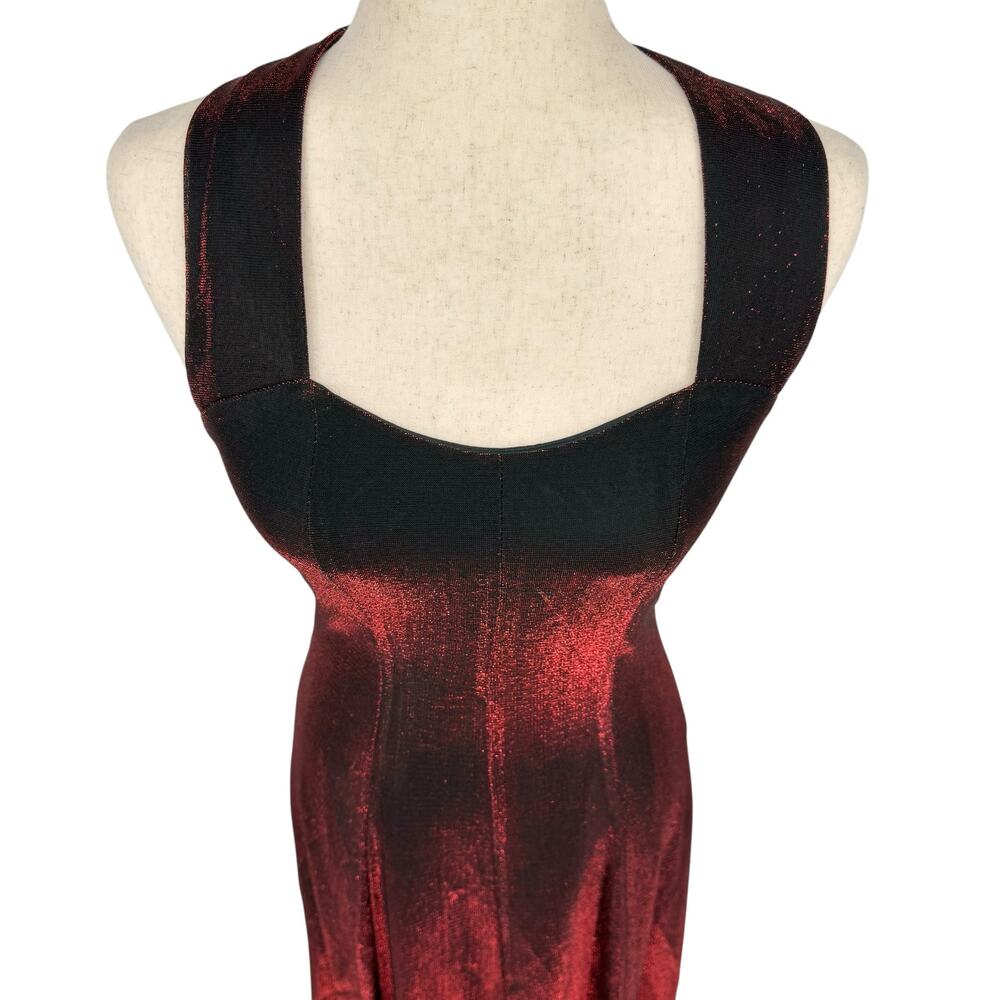 VTG 80s Women's Red Black Sparkly Two Toned Maurices A Line Maxi Prom Dress 7/8 - Picture 3 of 12